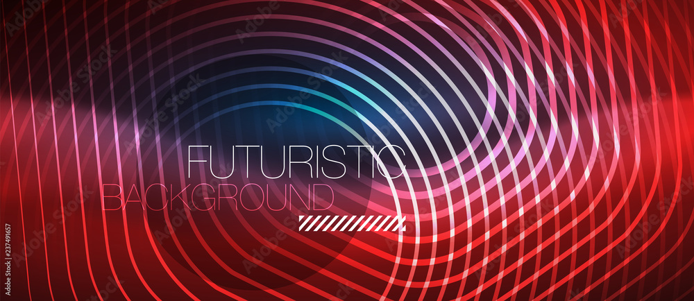 Neon glowing lines, magic energy space blue light concept, abstract background wallpaper design