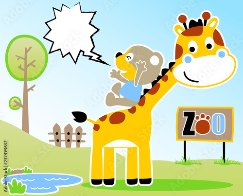 slide down game in the zoo with giraffe and little bear cartoon