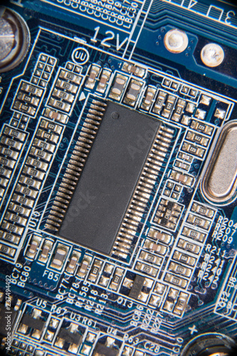 Electronic circuit board close up photo