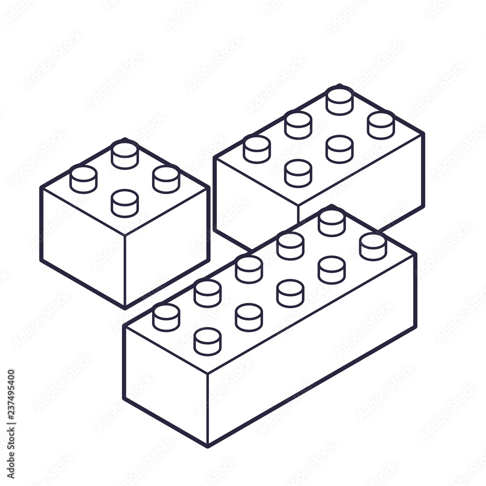 Plastic Building Blocks and Tiles black white outline version. Children and  variety of children's toys. Flat Plastic Building Blocks. Stock Vector |  Adobe Stock