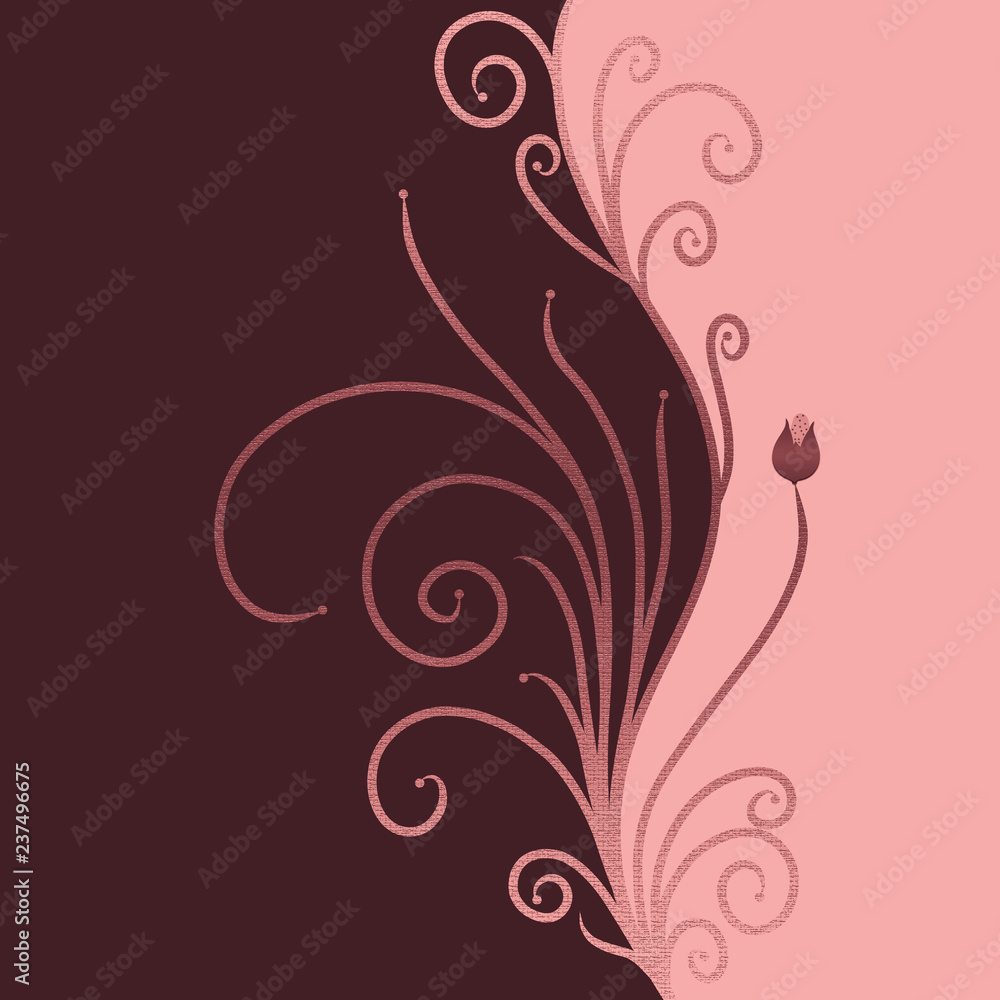 Background with flower and golden curls, decor Background with flower and golden curls, decor
