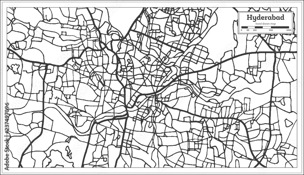 Hyderabad India City Map in Retro Style. Outline Map.