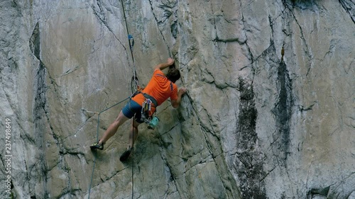Male climber on rock wall Squamish Valley Canada