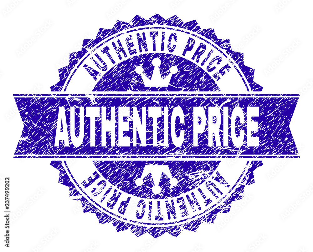 AUTHENTIC PRICE rosette stamp seal watermark with grunge effect. Designed with round rosette, ribbon and small crowns. Blue vector rubber watermark of AUTHENTIC PRICE text with grunge style. AUTHENTIC PRICE rosette stamp seal watermark with grunge effect. Designed with round rosette, ribbon and small crowns. Blue vector rubber watermark of AUTHENTIC PRICE text with grunge style.