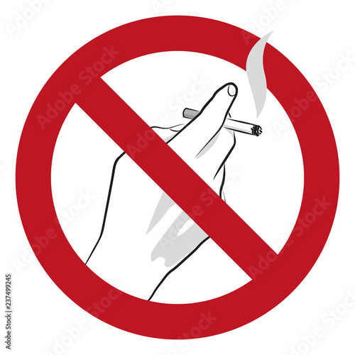 Hand with cigarette. No smoking. Healthcare poster or banner template. Vector illustration.