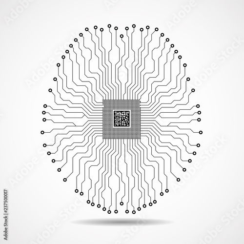 Abstract technological brain. Cpu. Circuit board. Vector