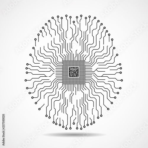 Abstract technological brain. Cpu. Circuit board. Vector