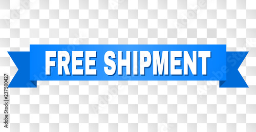 FREE SHIPMENT text on a ribbon. Designed with white title and blue stripe. Vector banner with FREE SHIPMENT tag on a transparent background.