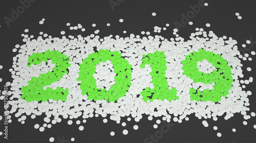 2019 number made from white and green confetti