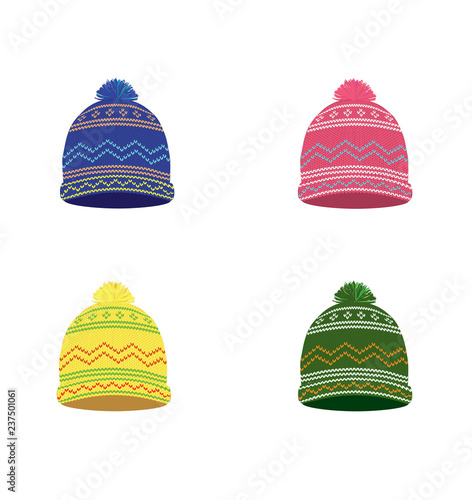 Knitted winter cap set. vector illustration