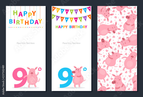 Birthday card with cute pig