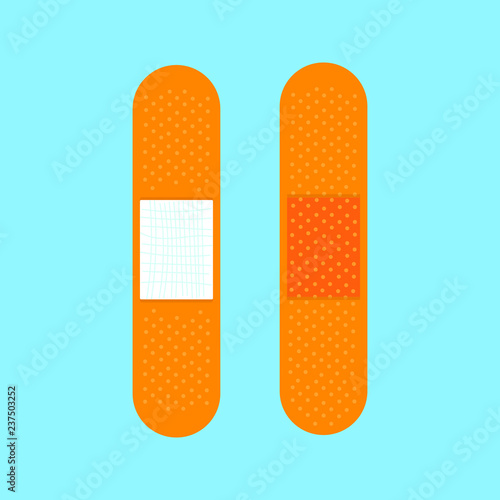 Bandage medical patch plaster aid protection flat style design vector illustration icon sign isolated on light blue background.