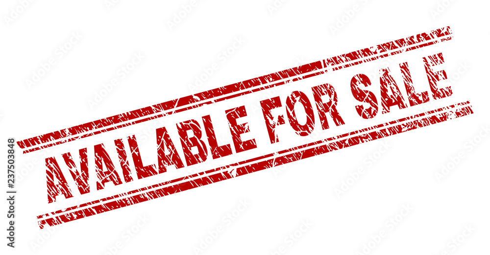 AVAILABLE FOR SALE seal print with grunge texture. Red vector rubber print of AVAILABLE FOR SALE label with scratched texture. Text label is placed between double parallel lines. AVAILABLE FOR SALE seal print with grunge texture. Red vector rubber print of AVAILABLE FOR SALE label with scratched texture. Text label is placed between double parallel lines.