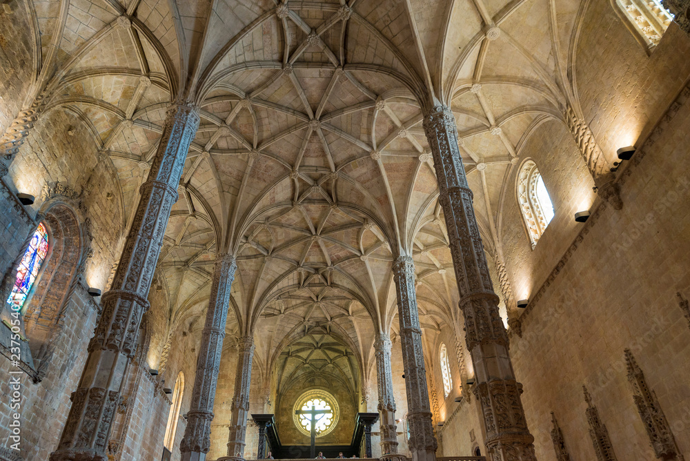 LISBON, PORTUGAL - NOVEMBER 22, 2018: Interior of the Jeronimos Monastery,