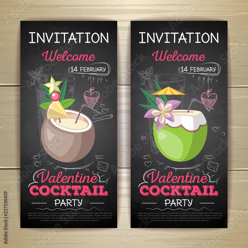 Chalk drawing flat cocktail valentine party poster