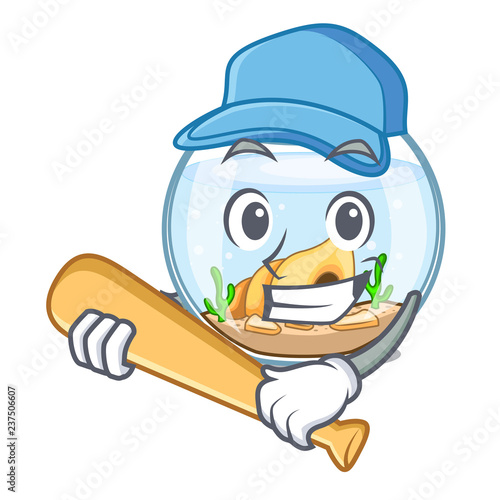 Playing baseball cartoon goldfish a in on fishbowl