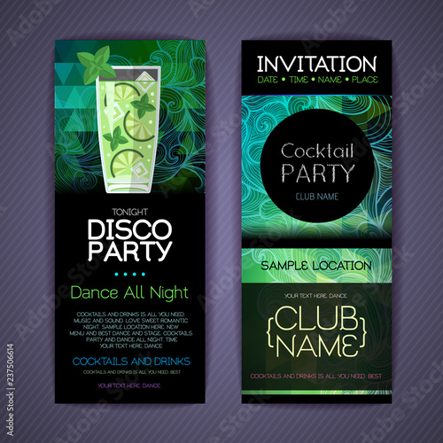 Disco сocktail identity templates. Disco background