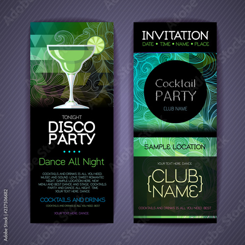 Disco сocktail identity templates. Disco background