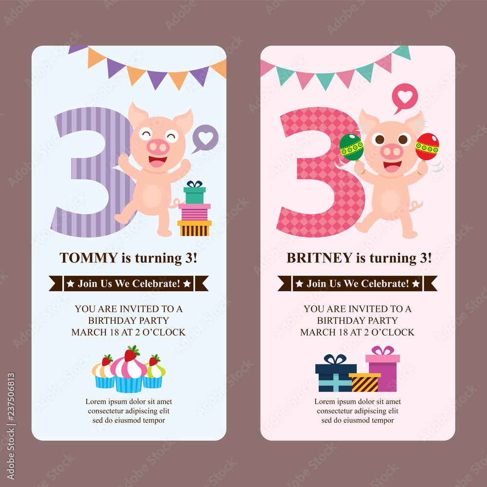 Birthday card with cute pig Birthday card with cute pig