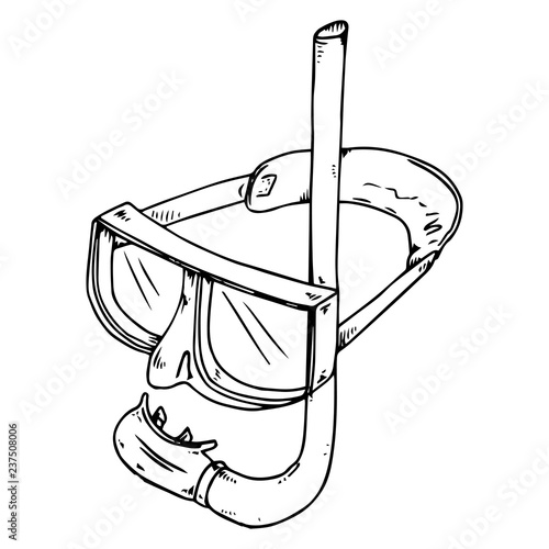 Dive mask and snorkel for professionals. Vector illustration. Hand drawn dive mask and snorkel for diving.
