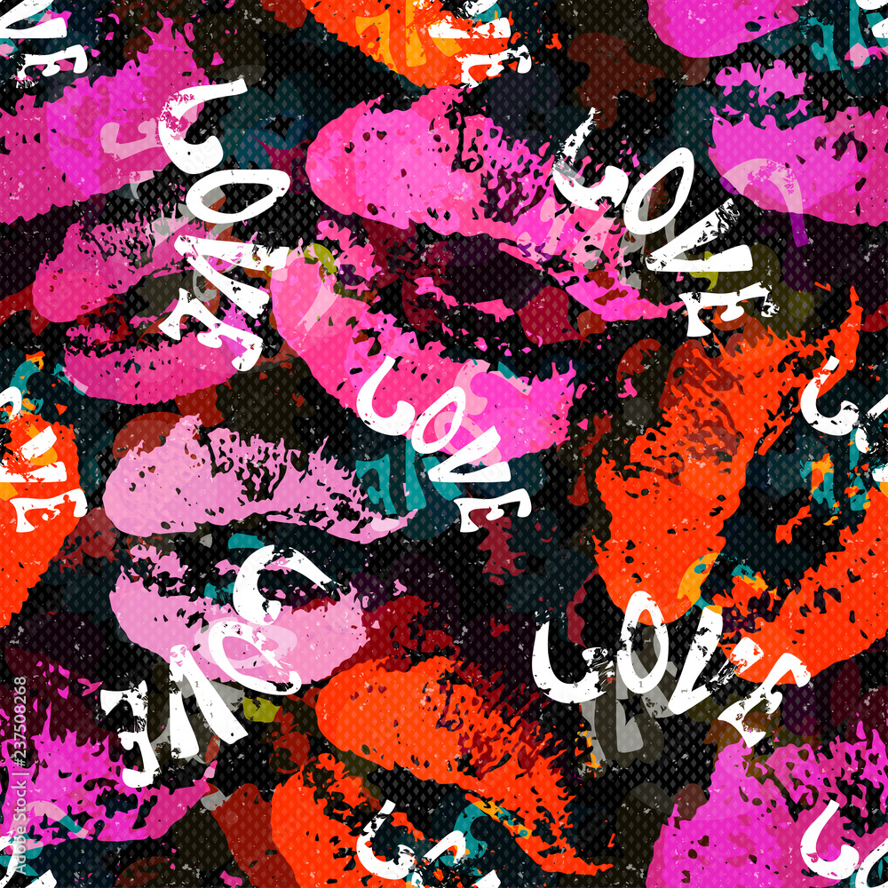 Obraz premium Graffiti Valentine Day on a black background seamless background texture grunge