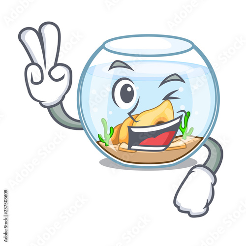 Two finger fishbowl in glass sphere on mascot