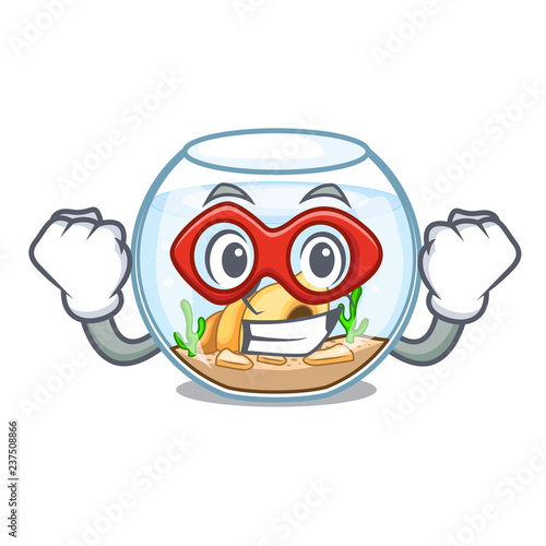 Super hero fishbowl in glass sphere on mascot