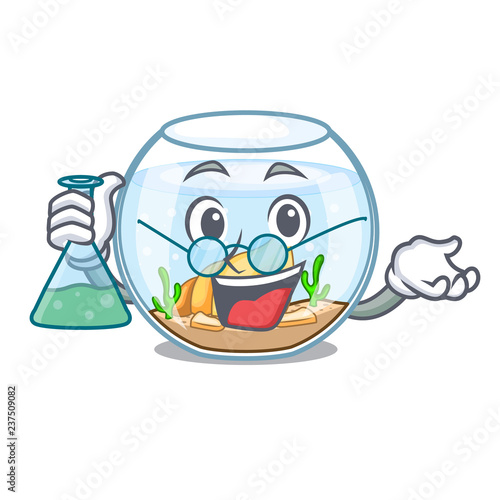 Professor fishbowl in glass sphere on mascot