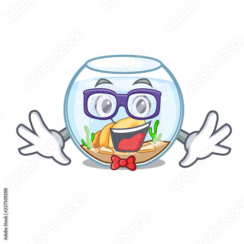 Geek fishbowl in glass sphere on mascot