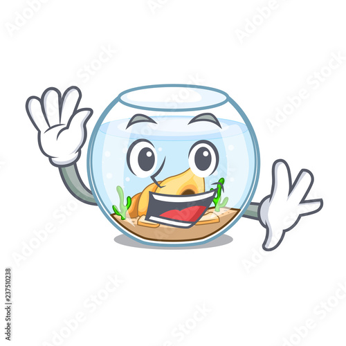 Waving fishbowl in glass sphere on mascot