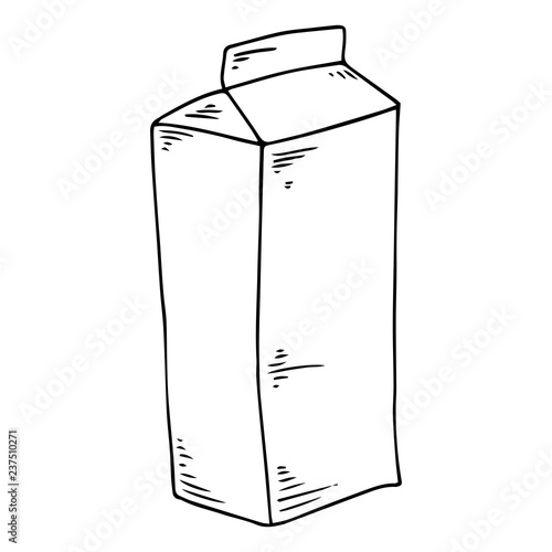 Packaging of milk or juice hand drawn. Vector illustration of a pack of milk or juice. Milk carton pack icon.
