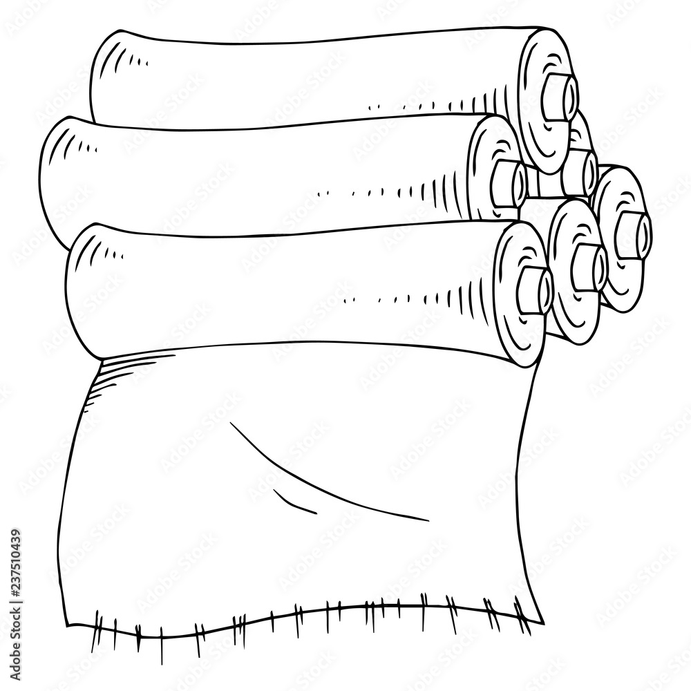 Set roll of paper, cloth hand drawn. Vector illustration of a roll of