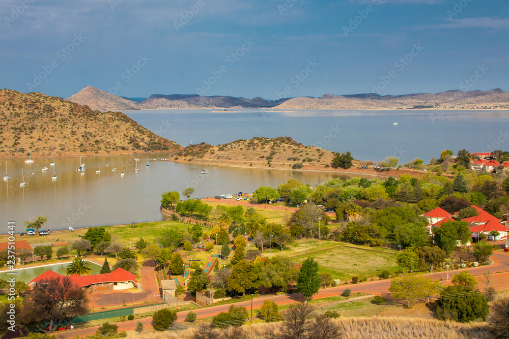 Gariep dam on the Orange River in South Africa, the largest dam in South Africa