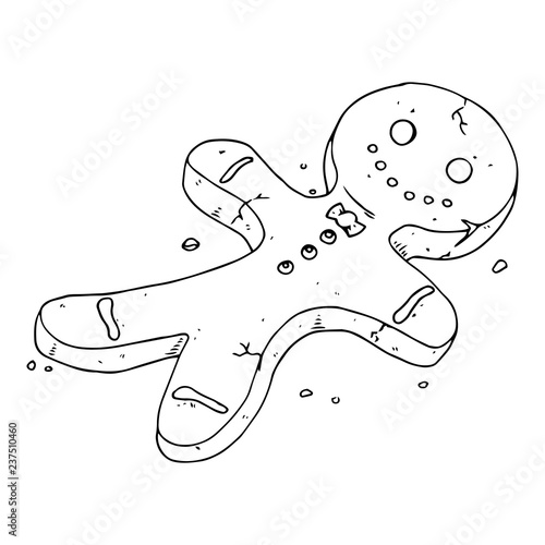 Gingerbread hand drawn. Vector illustration of a gingerbread in the form of a little man. Gingerbread icon.