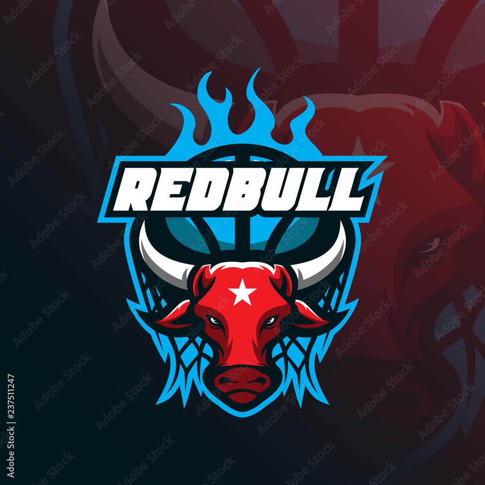 bull mascot logo design vector with modern illustration concept style for badge, emblem and tshirt printing. angry bull illustration with basketball.