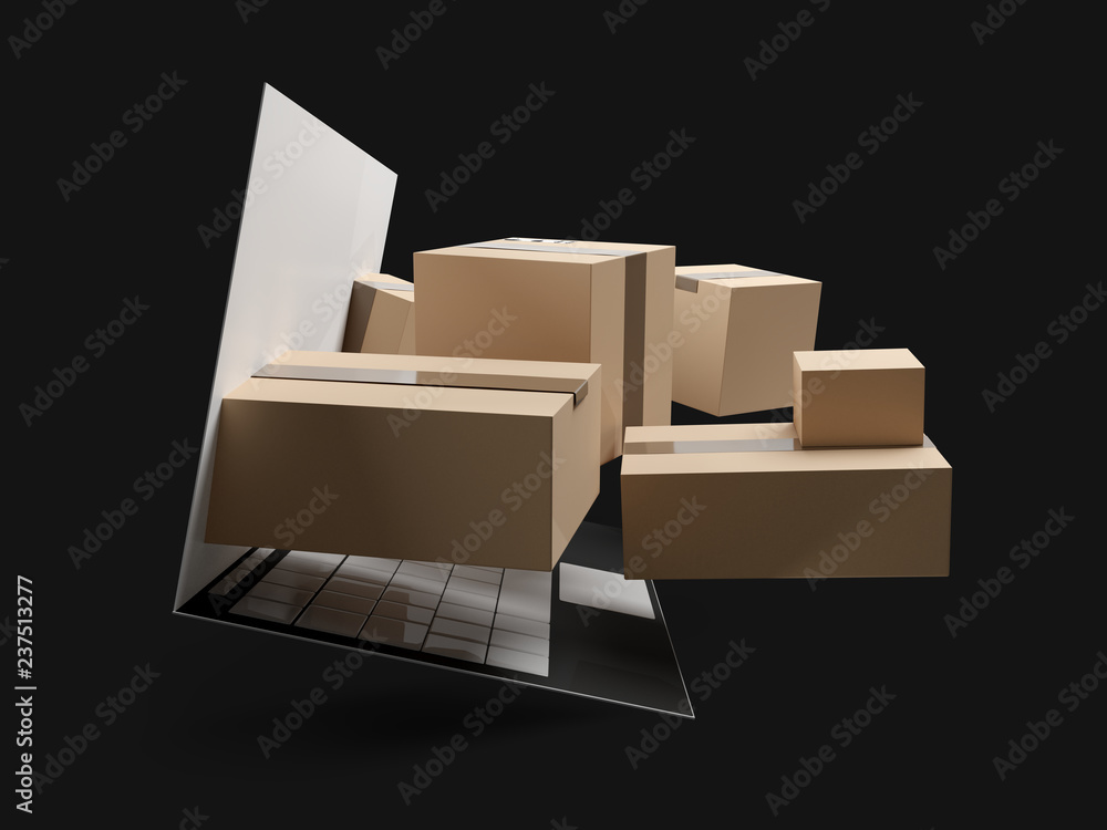 online shopping packages delivery 3d-illustration - obrazy, fototapety, plakaty 