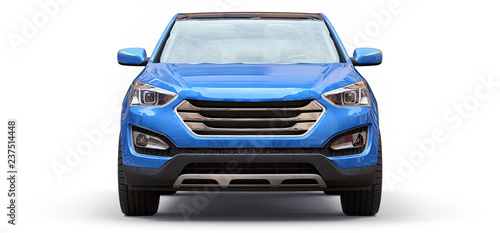 Compact city crossover blue color on a white background. 3d rendering