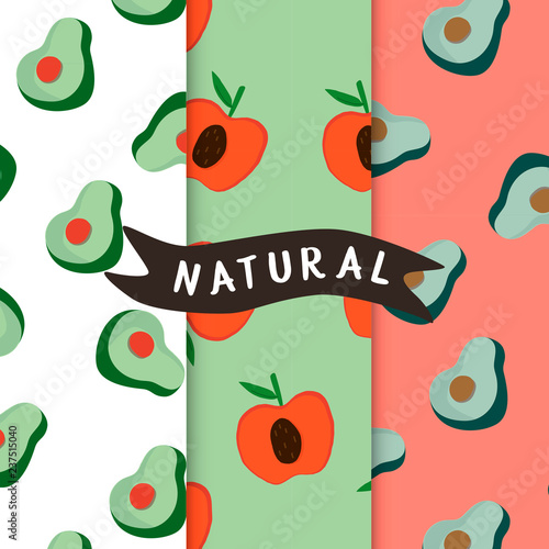 Set of natural fruit seamless patterns vector