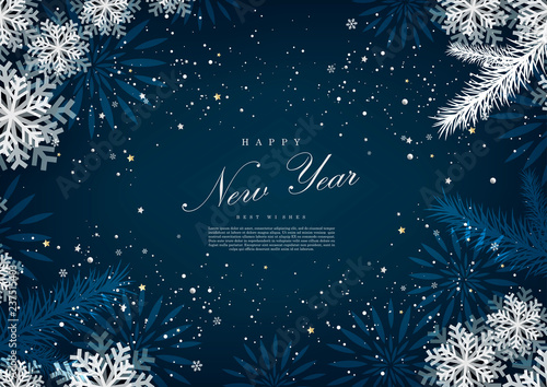 Happy new year winter blue snow background template vector