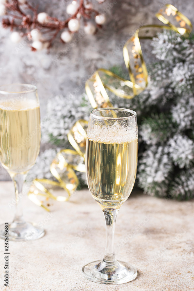 Glasses of champagne, traditional New year drink 