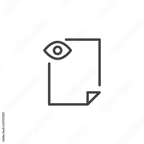 Vision file document outline icon. linear style sign for mobile concept and web design. Paper document and human eye simple line vector icon. Symbol, logo illustration. Pixel perfect vector graphics