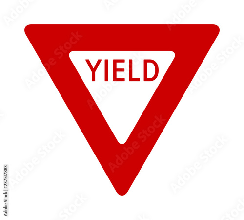 Red yield or give way sign with text flat vector icon for apps and print photo