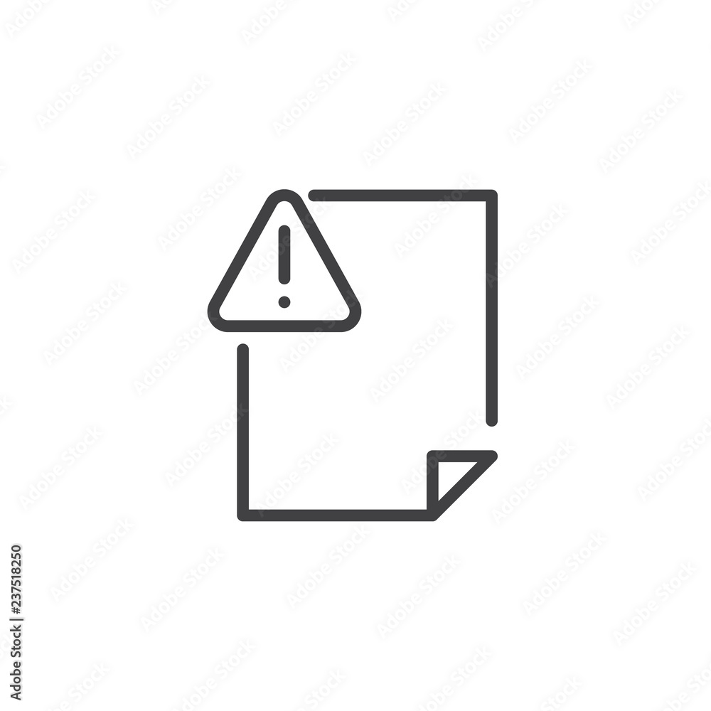Page warning alert outline icon. linear style sign for mobile concept and web design. Exclamation mark file simple line vector icon. Symbol, logo illustration. Pixel perfect vector graphics Page warning alert outline icon. linear style sign for mobile concept and web design. Exclamation mark file simple line vector icon. Symbol, logo illustration. Pixel perfect vector graphics