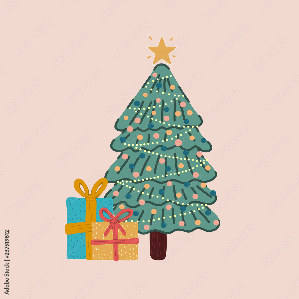 Vector of a Christmas tree decorated with some gifts on the floor. Vector of a Christmas tree decorated with some gifts on the floor.