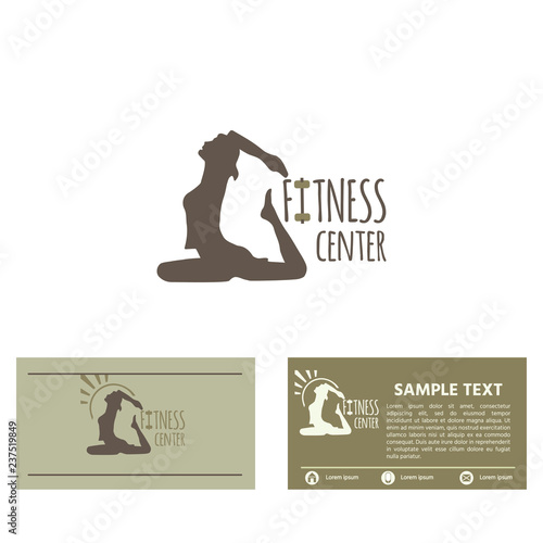 Fitness club logo or emblem with woman  silhouette , icon, business card design template  on white background. Vector  illustration for design. photo