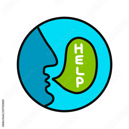 Dialogue logo logotype for psychology psychotherapy consulting speech talking meeting conversation between two hand drawn minimalism green and blue