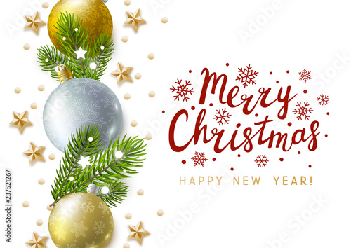 Christmas greeting card with holiday decor on white