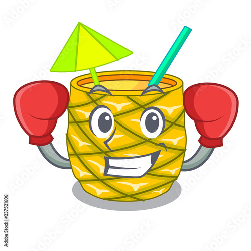 Boxing pineapple juice garnished with on cartoon