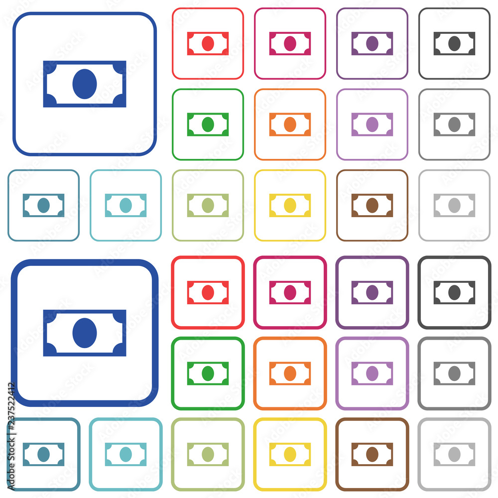 Single banknote outlined flat color icons