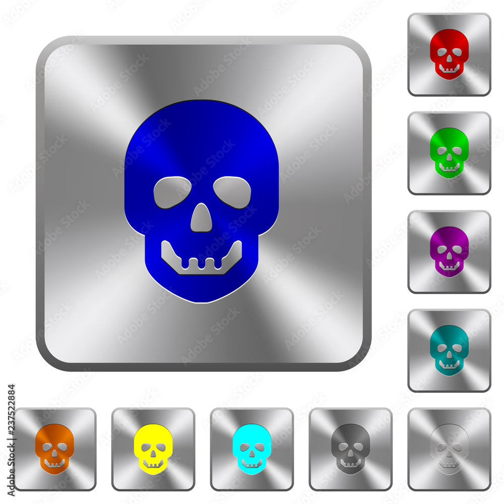 Fototapeta premium Human skull rounded square steel buttons